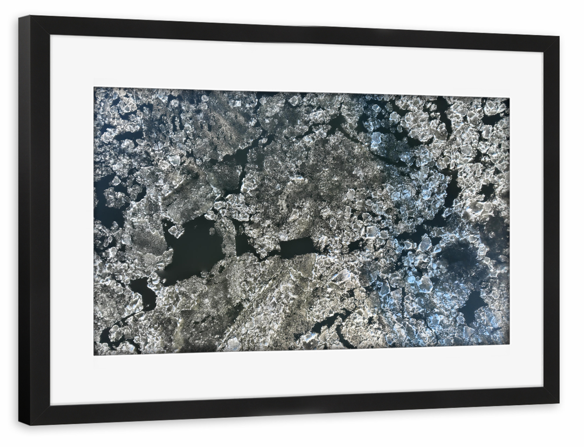 Poster mit Rahmen schwarz "Treibeis" artboxONE - Natur - Eis,Treibeis,Eisschollen,Schollen,Frost,Eisig,Wasser,Brucheis,Eisbruch