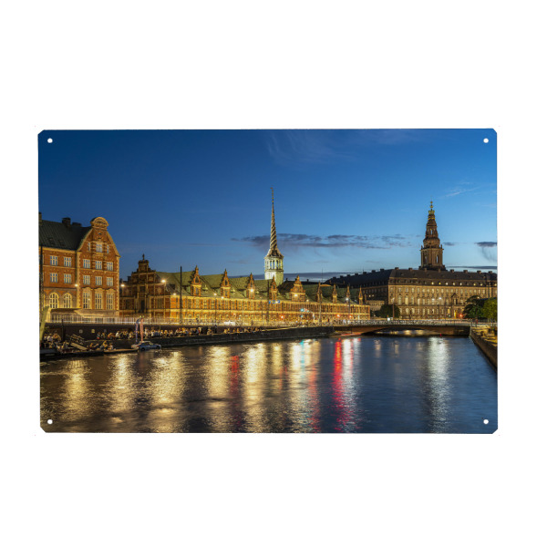 Holzbild "Abenddämmerung in Kopenhagen" artboxONE - Architektur,Städte / København - Abenddämmerung,Kopenhagen,Dänemark,Olmens kanal,Börse,Stadt,Abend