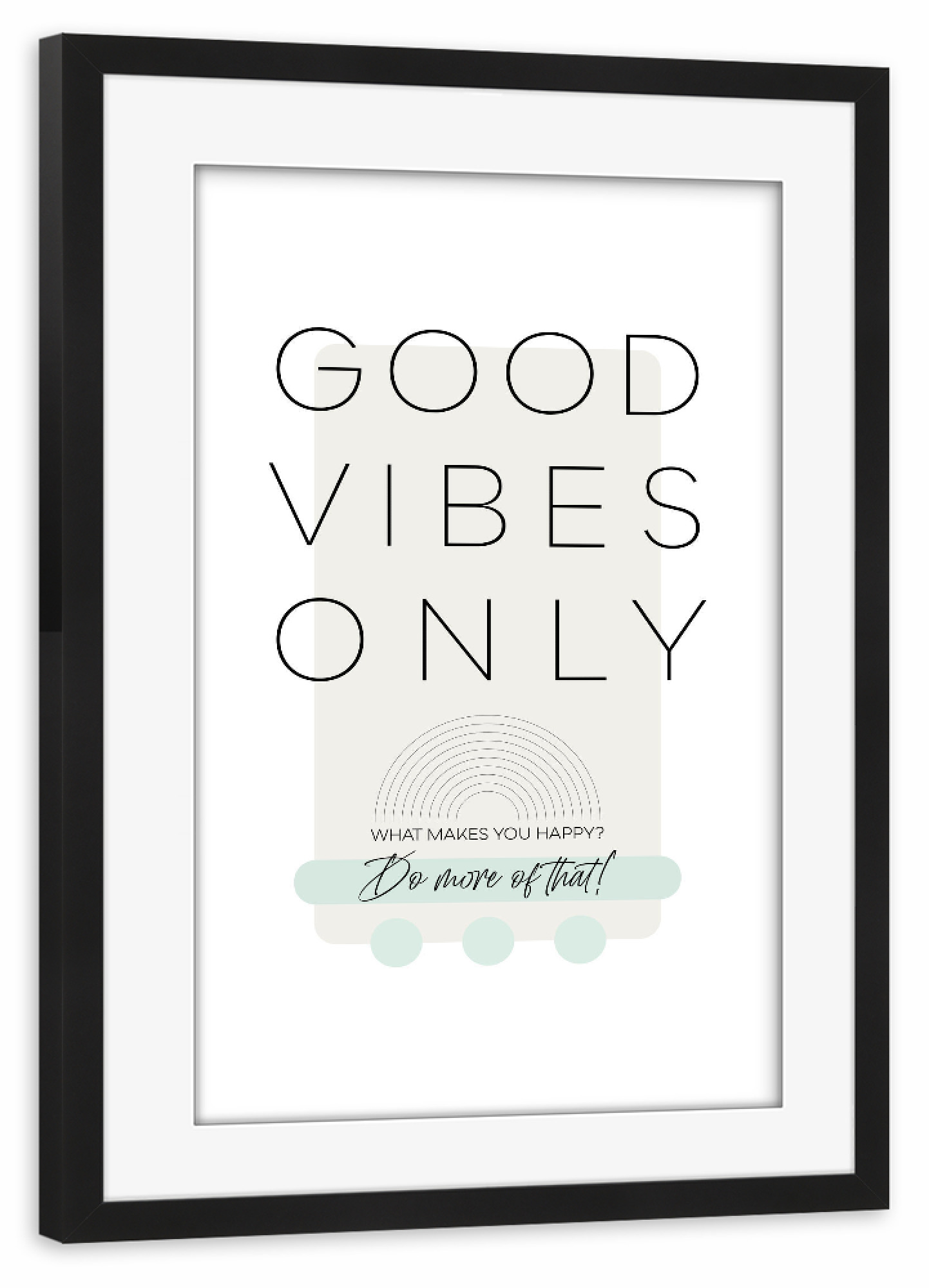 Poster mit Rahmen schwarz "What makes you happy - türkis" artboxONE - Typografie