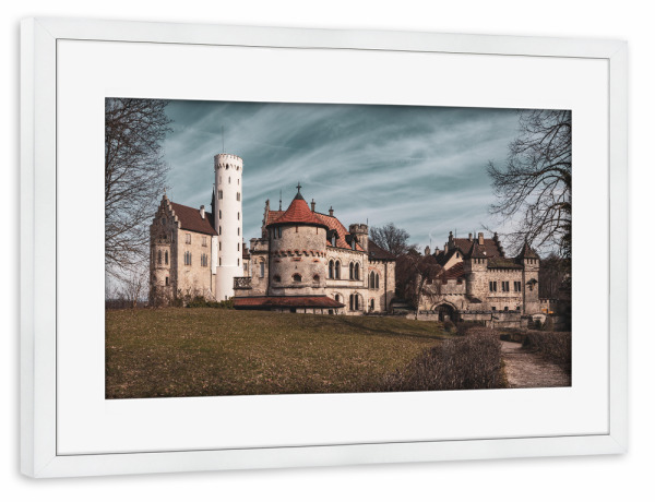 Poster mit Rahmen weiß "Das Liechtensteiner Schloss" artboxONE - Architektur