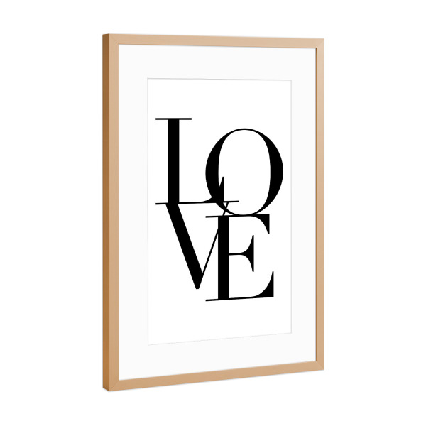 Poster mit Rahmen Kupfer "Liebe sw" artboxONE - Typografie,Liebe