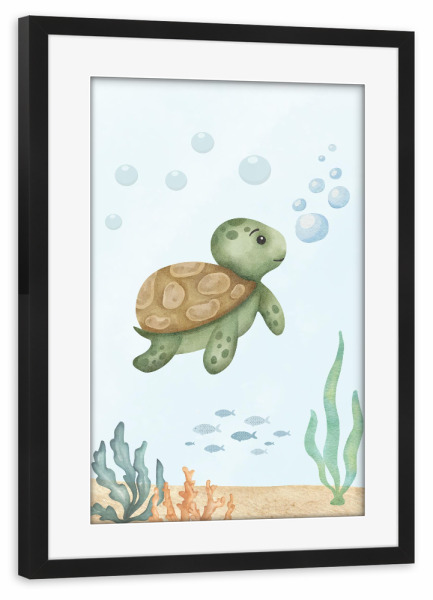 Poster mit Rahmen schwarz "Schildkröte im Meer" artboxONE - Für Kinder,Tiere,Fiktion