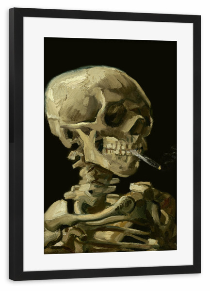 Poster mit Rahmen schwarz "Schädel mit brennender Zigarette" artboxONE - Menschen,Fiktion,Halloween,Lustig