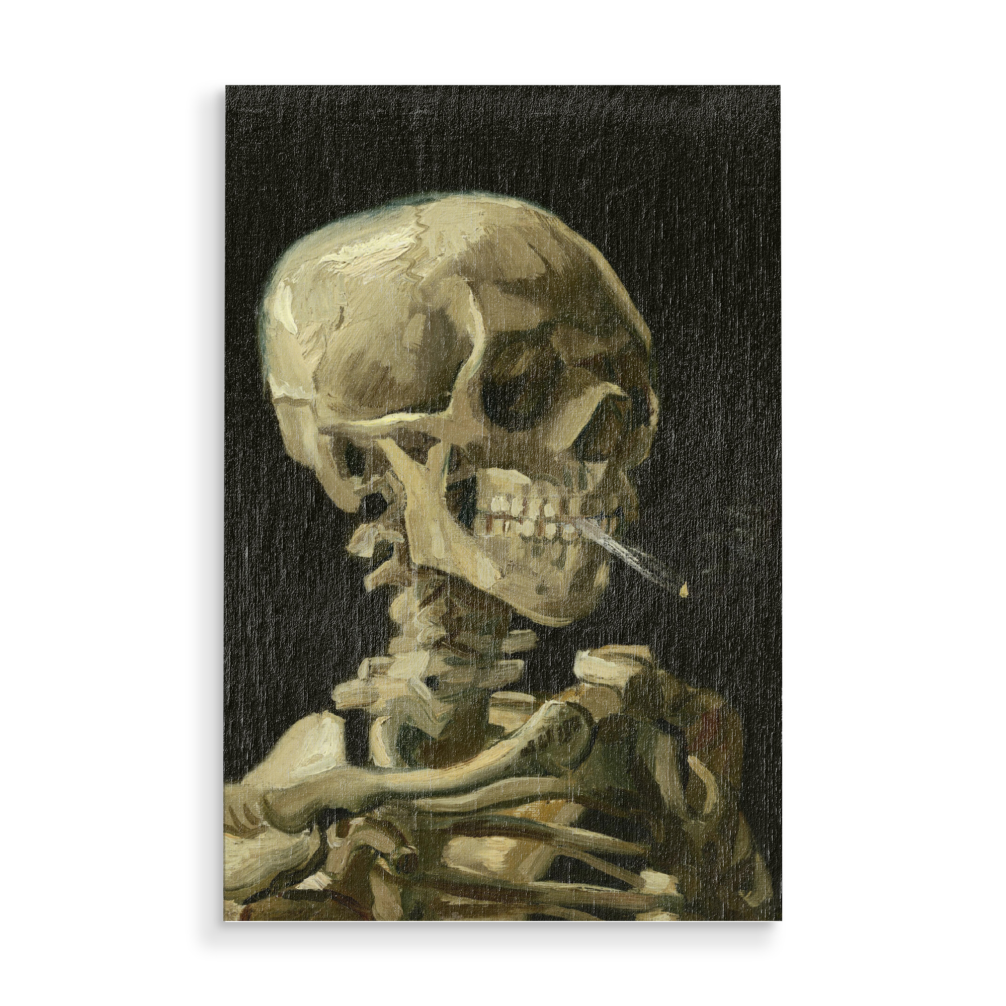 Holzbild "Schädel mit brennender Zigarette" artboxONE - Menschen,Fiktion,Halloween,Lustig