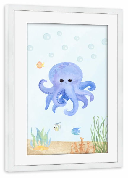Poster mit Rahmen weiß "Oktopus im Ozean" artboxONE - Für Kinder,Tiere,Fiktion