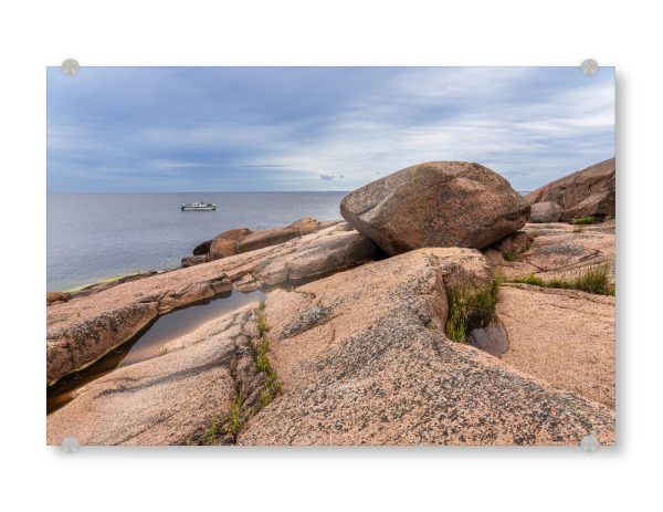 Acrylglasbild "Wolken, Schiff, Meer, Felsen" artboxONE - Natur,Reise,Reise / Strand und Meer,Reise / Länder