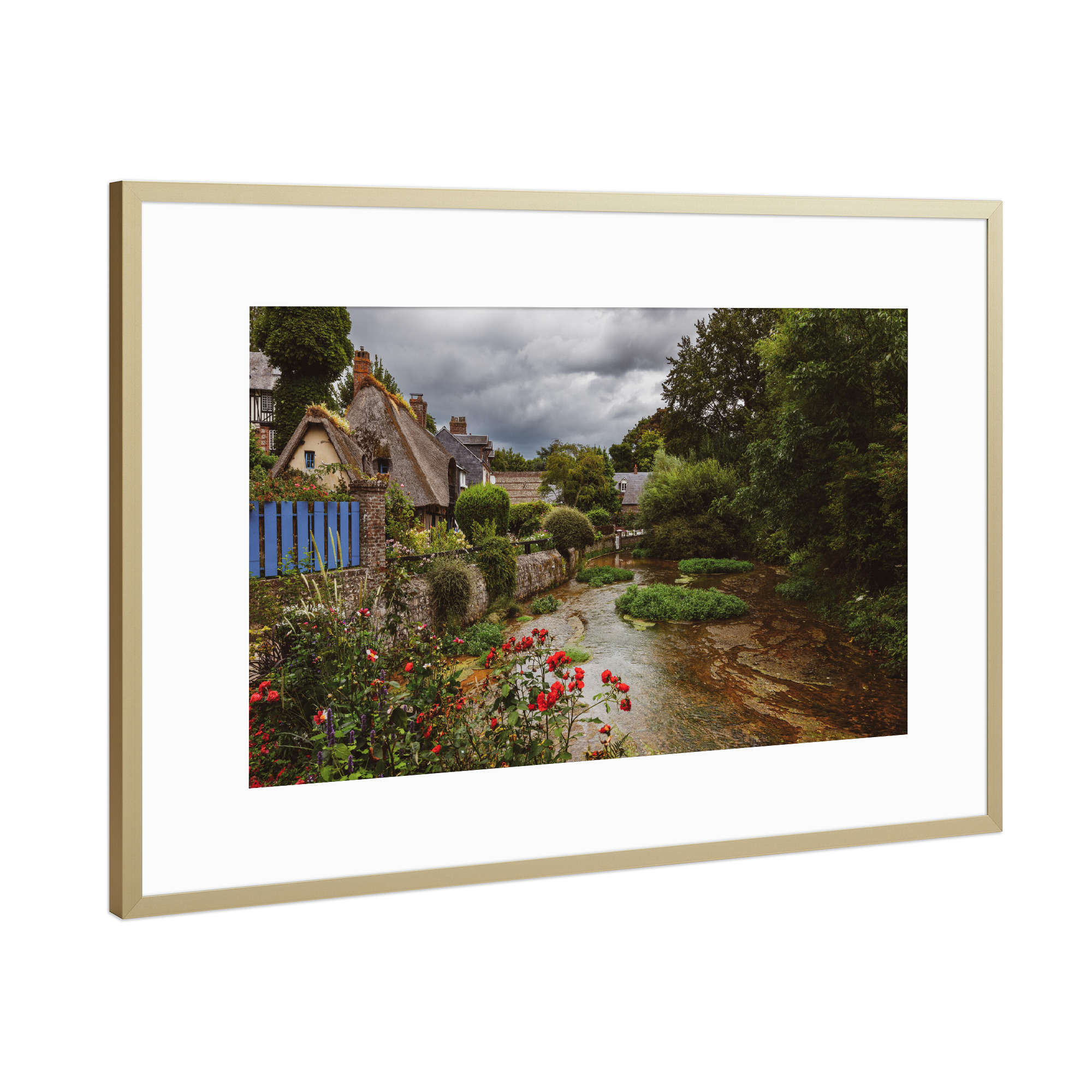Poster mit Rahmen Gold "Historisches Veules les Roses" artboxONE - Natur,Reise,Architektur
