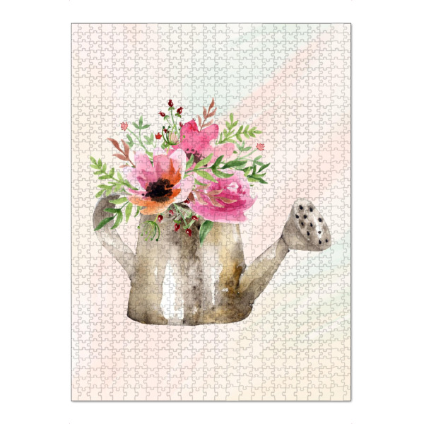 Puzzle Ravensburger "Blumen im Gießrohr" artboxONE - Natur,Floral,Fiktion - Aquarell,Vintage,Digitale malerei,Gießkanne,Bilder mit blumen