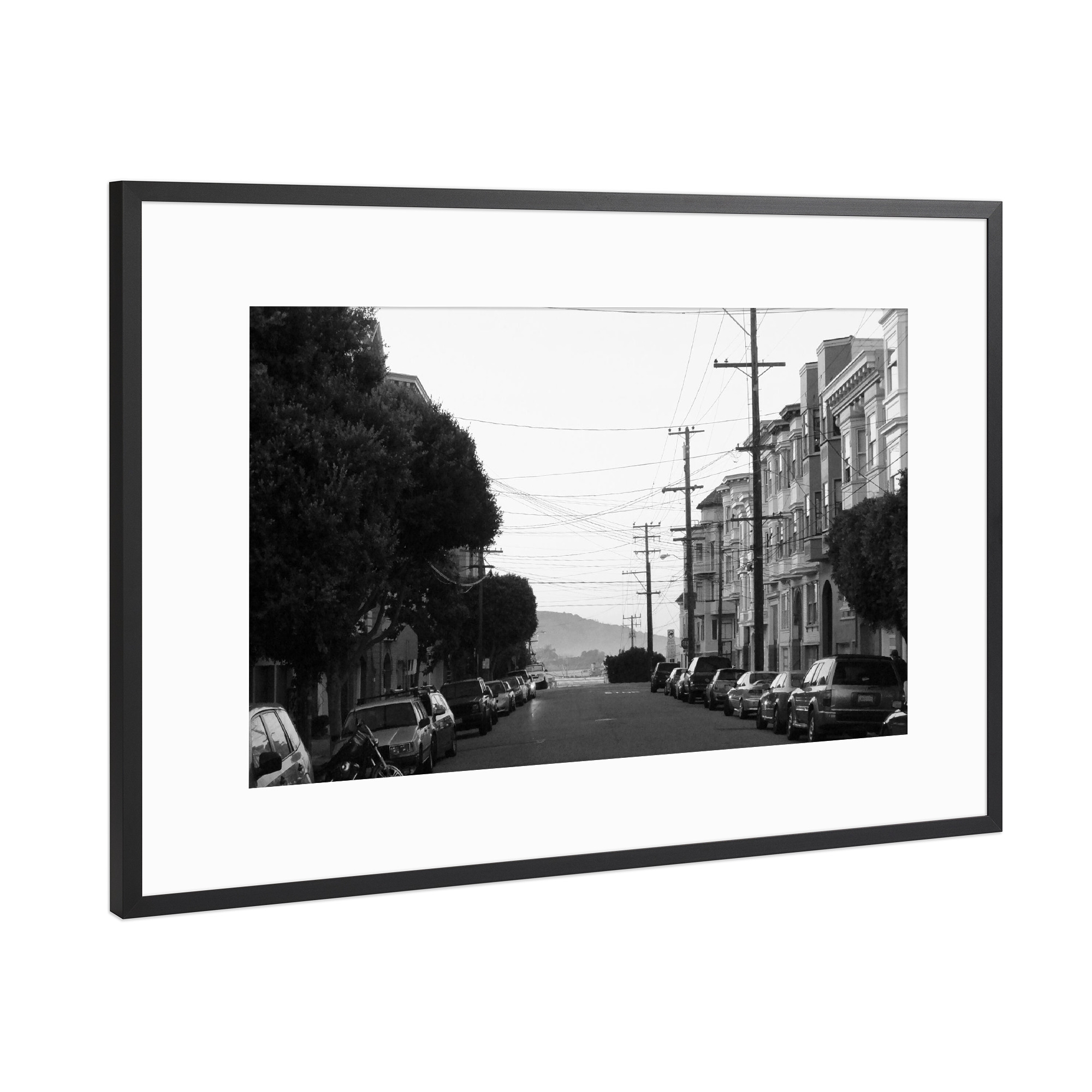 Poster mit Rahmen Schwarz (Metallic) "Straße in San Francisco" artboxONE - Reise,Schwarzweiß,Architektur,Reise / Länder,Städte / San Francisco