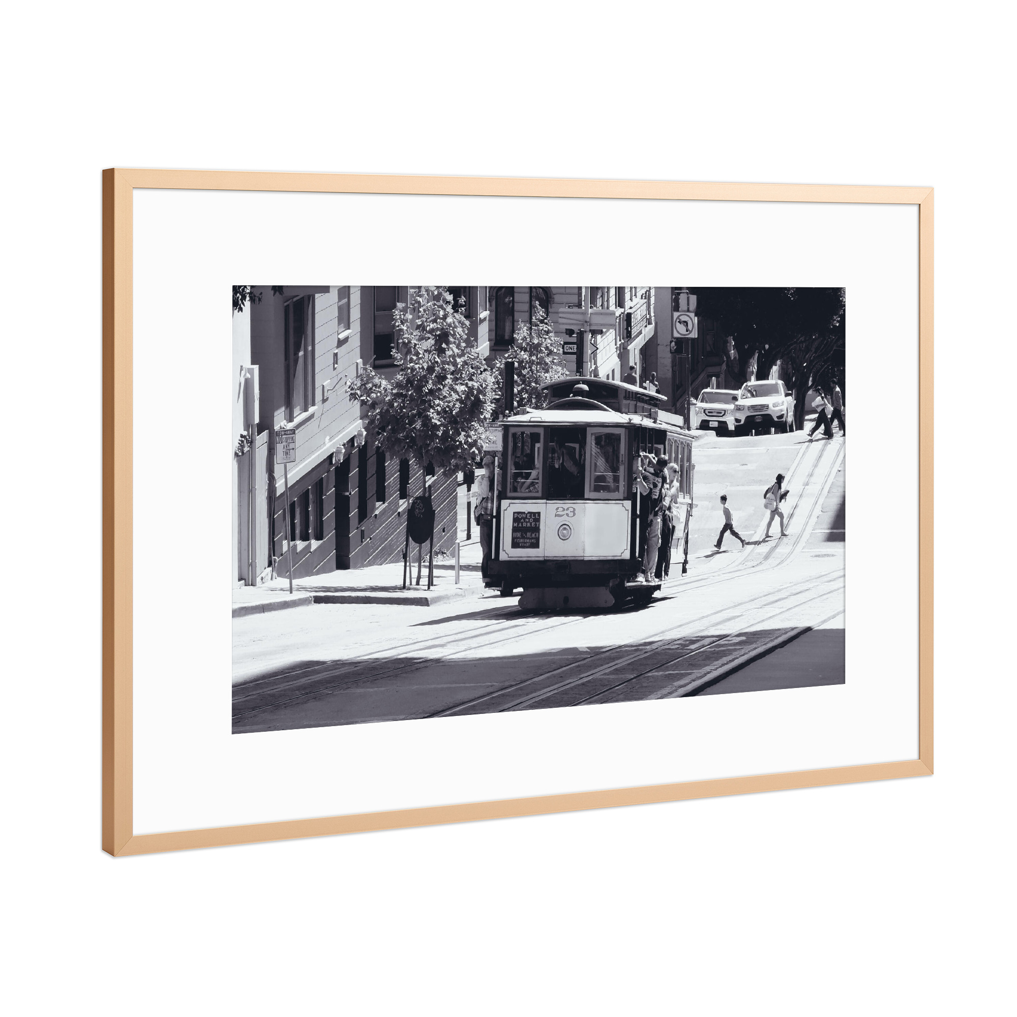 Poster mit Rahmen Kupfer "Cable Car at San Francisco" artboxONE - Schwarzweiß,Reise / Länder,Städte / San Francisco