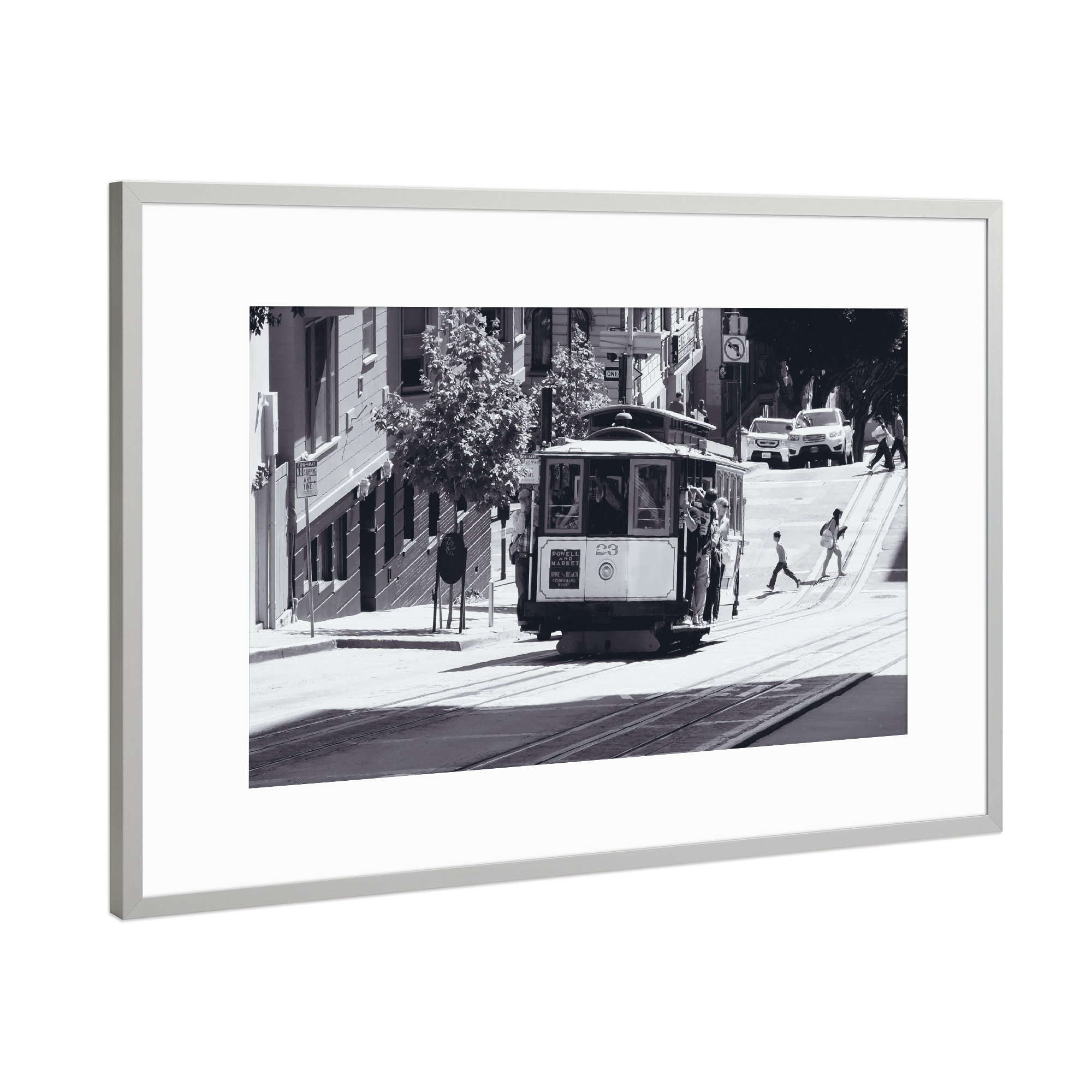 Poster mit Rahmen Silber "Cable Car at San Francisco" artboxONE - Schwarzweiß,Reise / Länder,Städte / San Francisco