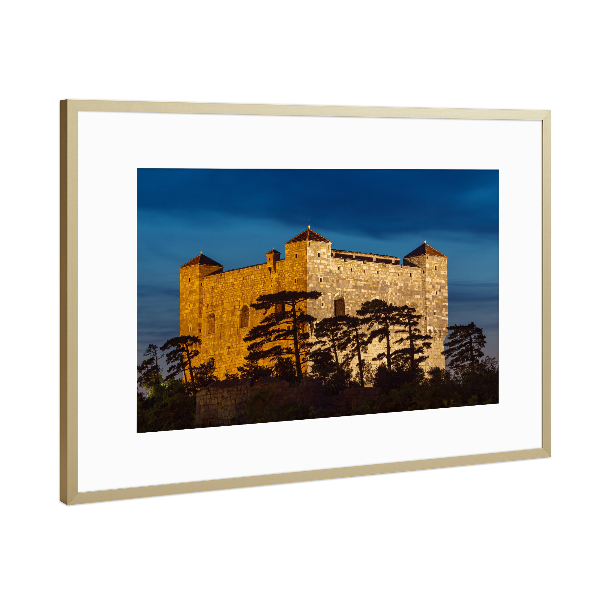Poster mit Rahmen Gold "Burg Nehaj bei Senj" artboxONE - Architektur - Kroatien,Senj,Nehaj,Burg,Stadt,Adria,Schloss,Hafen,Mittelalter