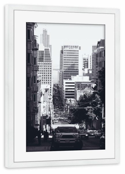 Poster mit Rahmen weiß "The Streets of San Francisco" artboxONE - Reise,Schwarzweiß,Architektur,Reise / Länder,Städte / San Francisco