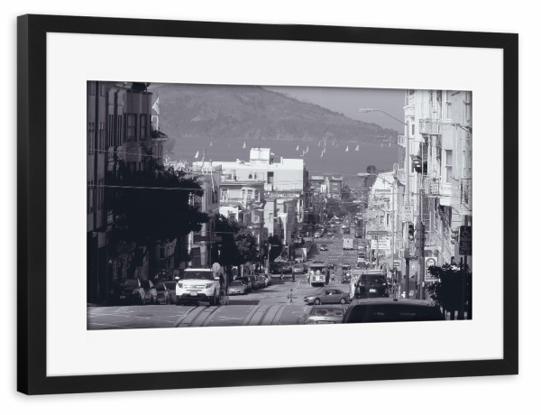 Poster mit Rahmen schwarz "Straße San Franciscos - USA" artboxONE - Reise,Schwarzweiß,Architektur,Reise / Länder,Städte / San Francisco