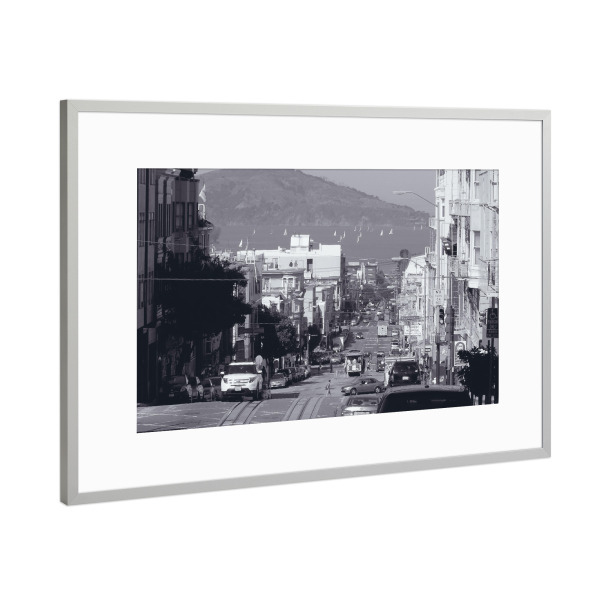 Poster mit Rahmen Silber "Straße San Franciscos - USA" artboxONE - Reise,Schwarzweiß,Architektur,Reise / Länder,Städte / San Francisco