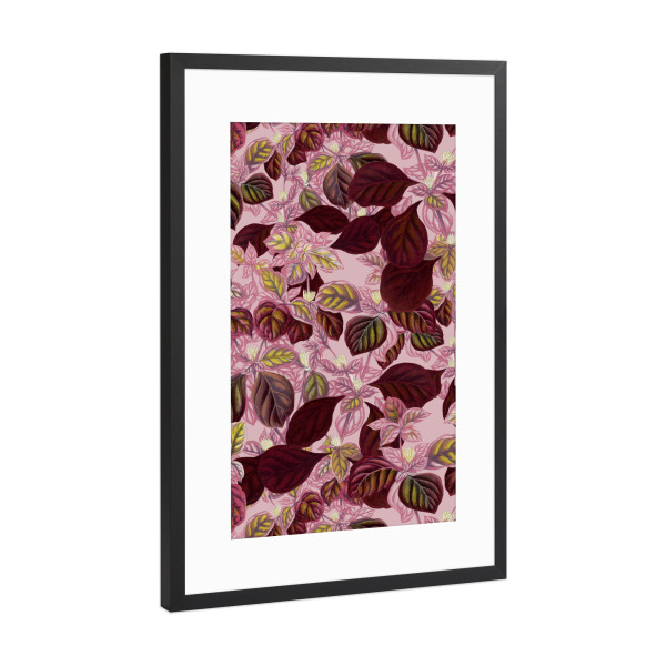 Poster mit Rahmen Schwarz (Metallic) "Rosa Blattgarten" artboxONE - Natur,Floral,Liebe