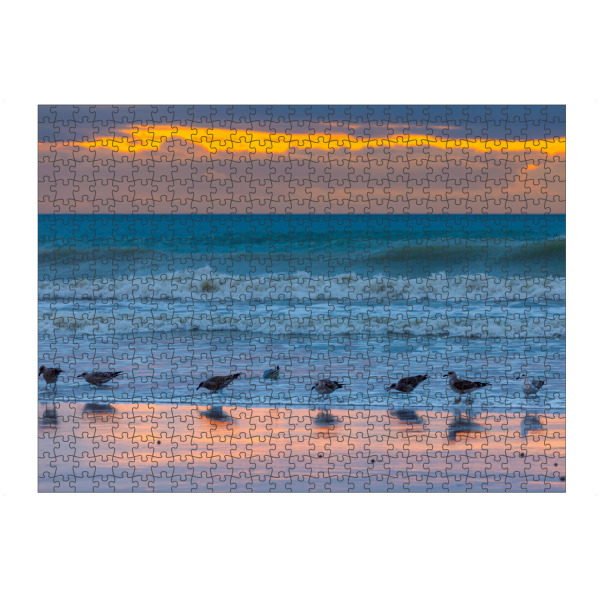 Puzzle Ravensburger "Möwe am Strand" artboxONE - Natur,Tiere - Möwe,Strand,Sonnenuntergang,Meer,Ozean,Wellen,Landschaft,Natur - Bild möwe