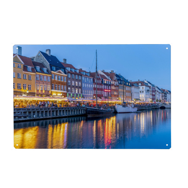 Holzbild "Nyhavn in der Abenddämmerung" artboxONE - Städte / København - Abenddämmerung,Kopenhagen,Dänemark,Nyhaven,Blaue stunde