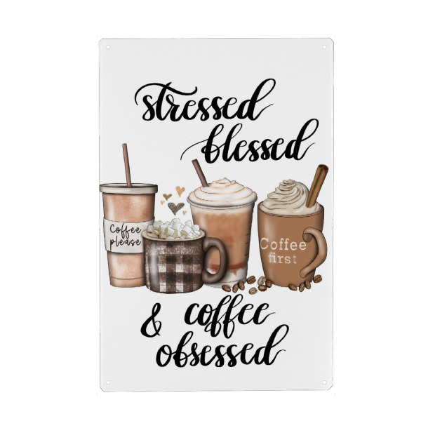 Holzbild "Stressed Blessed Coffee Obsessed" artboxONE - Essen & Trinken,Fashion,Buchstaben,Für Mama