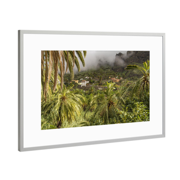Poster mit Rahmen Silber "Valle Gran Rey, La Gomera" artboxONE - Natur,Reise - Valle gran rey,La gomera,Kanarische inseln,Spanien,Palmen,Landschaft