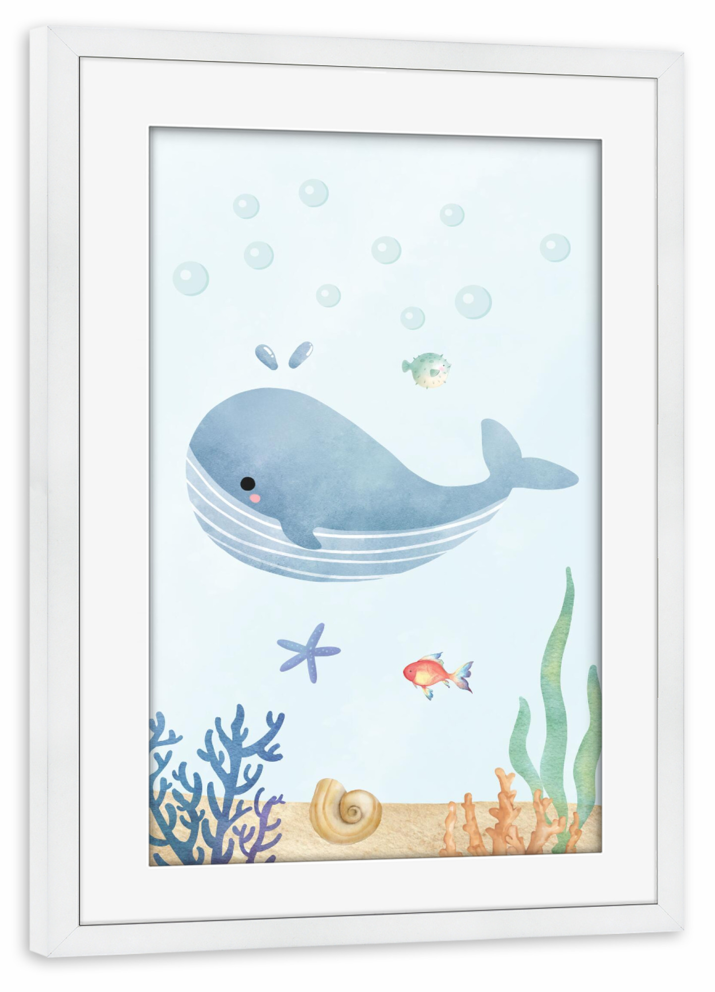 Poster mit Rahmen weiß "Wal im Ozean" artboxONE - Für Kinder,Tiere,Fiktion