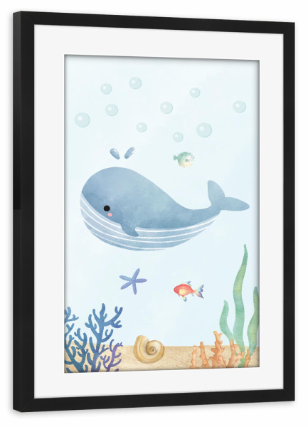 Poster mit Rahmen schwarz "Wal im Ozean" artboxONE - Für Kinder,Tiere,Fiktion