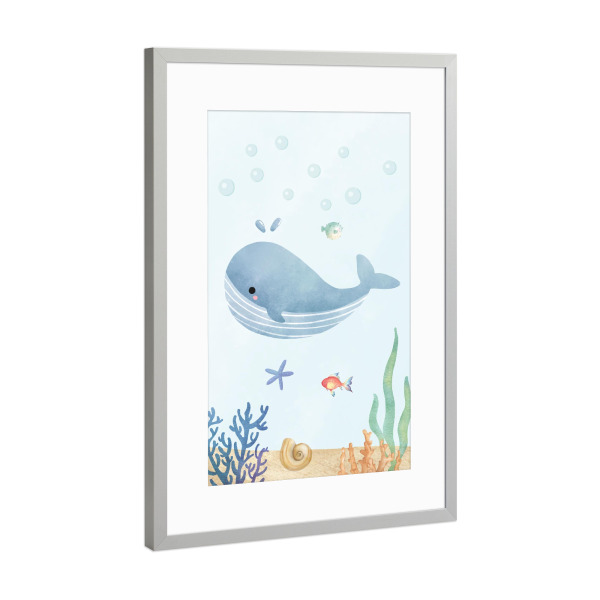 Poster mit Rahmen Silber "Wal im Ozean" artboxONE - Für Kinder,Tiere,Fiktion