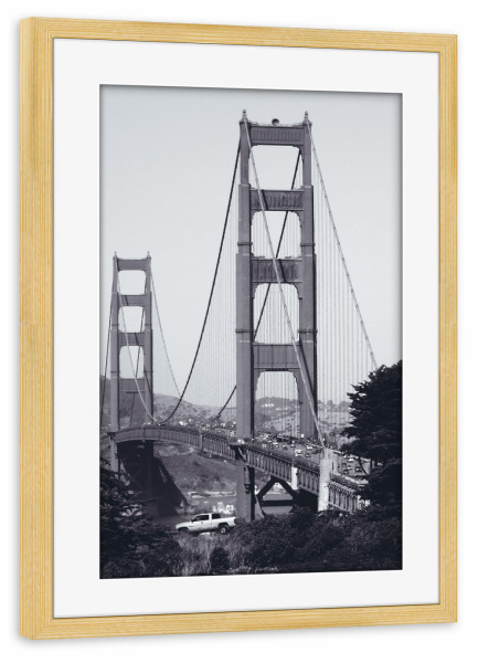Poster mit Rahmen kiefer "Die Golden Gate Brücke at SFO" artboxONE - Reise,Schwarzweiß,Reise / Strand und Meer,Reise / Länder,Städte / San Francisco