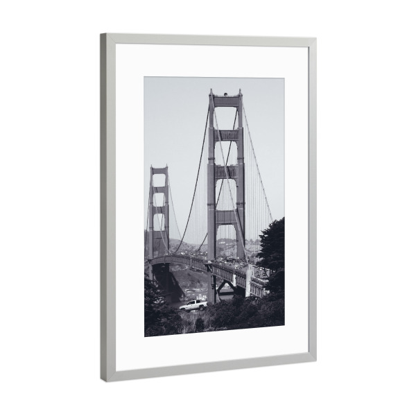 Poster mit Rahmen Silber "Die Golden Gate Brücke at SFO" artboxONE - Reise,Schwarzweiß,Reise / Strand und Meer,Reise / Länder,Städte / San Francisco