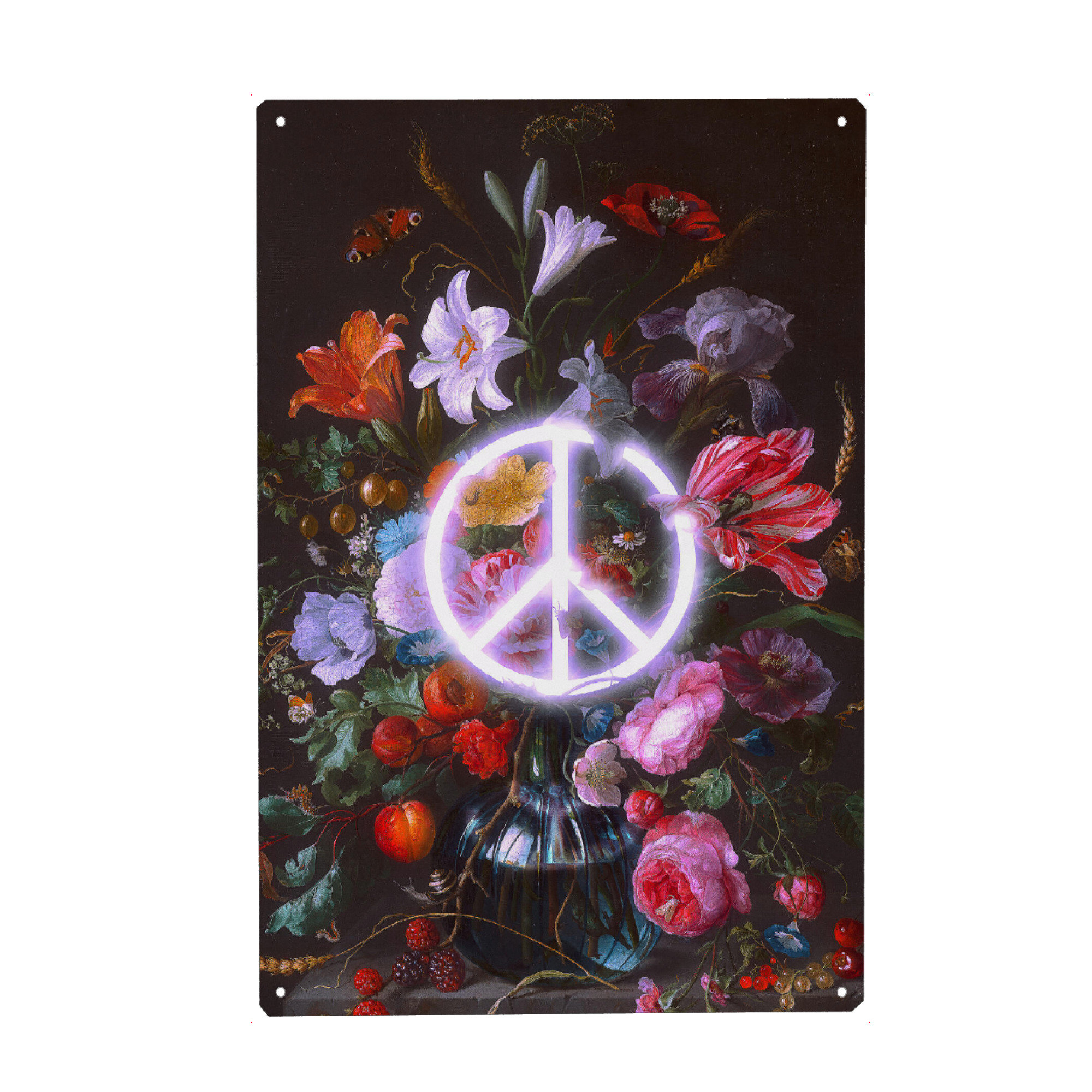 Holzbild "Frieden & Blumen" artboxONE - Floral - Blumen,Pop art,Moderne kunst,Zeitgenössische kunst,Vintage,Retro,Frieden,Malerei