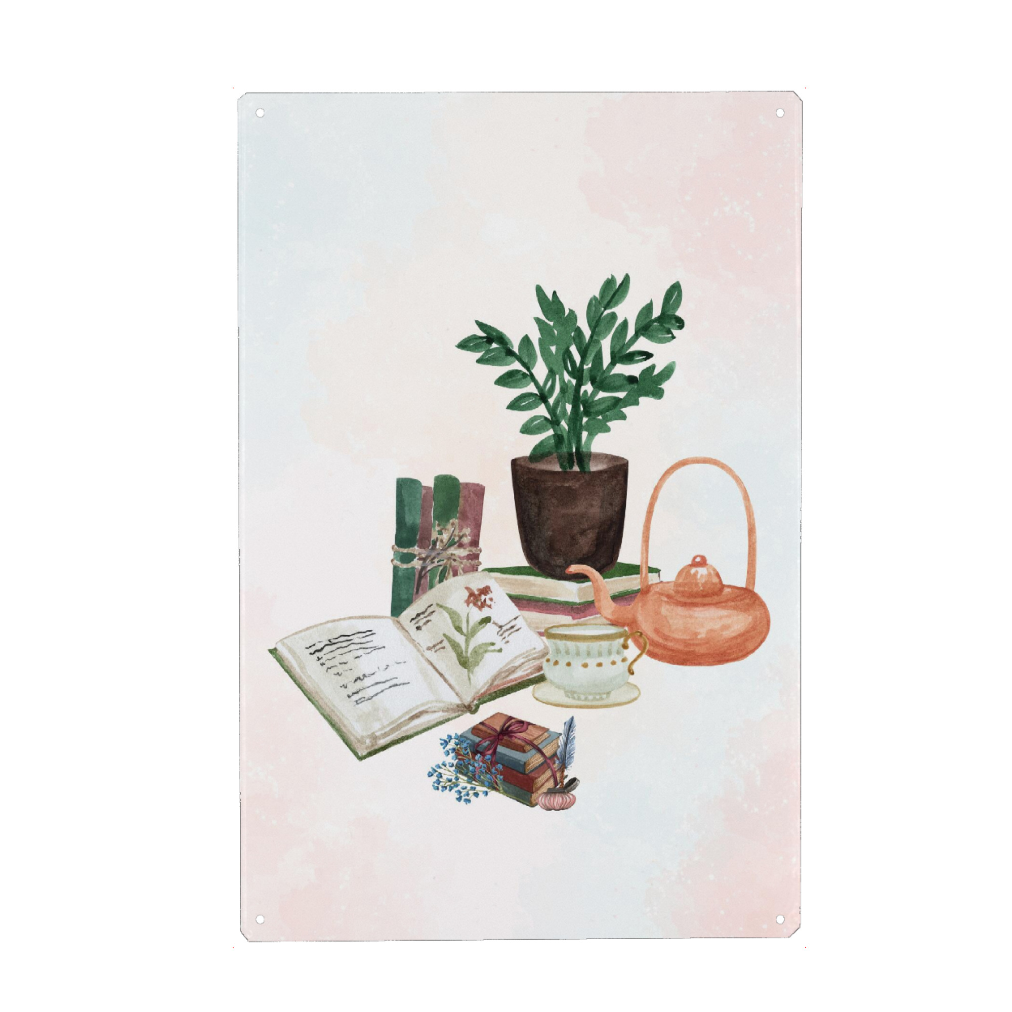 Holzbild "Aquarellporträt von Büchern" artboxONE - Natur,Floral,Menschen