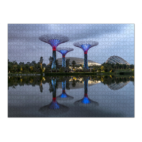 Puzzle Ravensburger "Super Trees" artboxONE - Architektur,Städte / Singapur - Gardens by the bay,Singapur,Asien,Super trees,Nacht,Blaue stunde