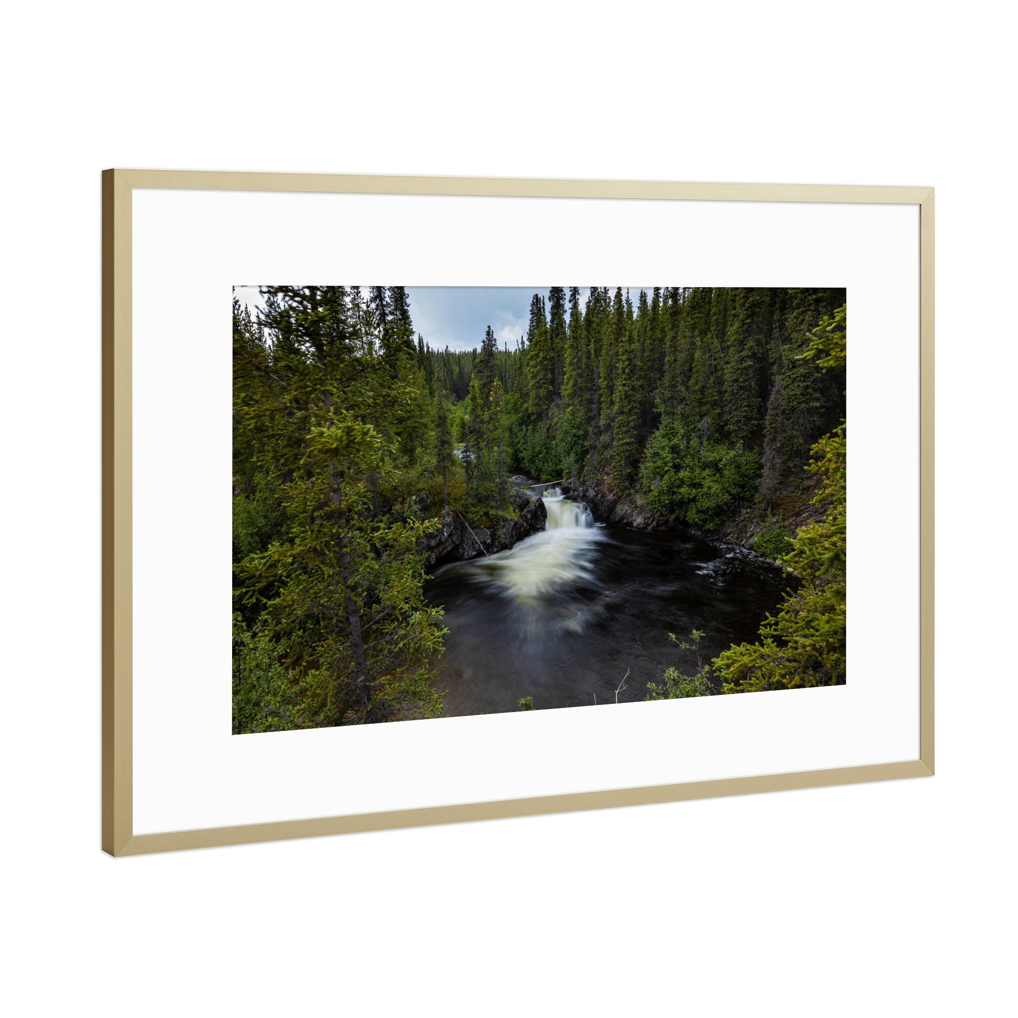 Poster mit Rahmen Gold "Wasserfall in den Rocky Mountains" artboxONE - Natur