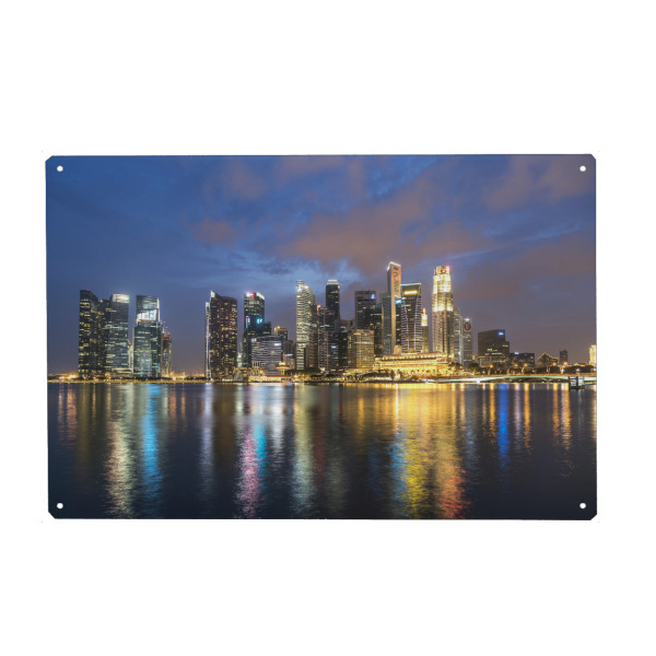 Holzbild "Singapur Skyline bei Nacht" artboxONE - Architektur,Städte / Singapur