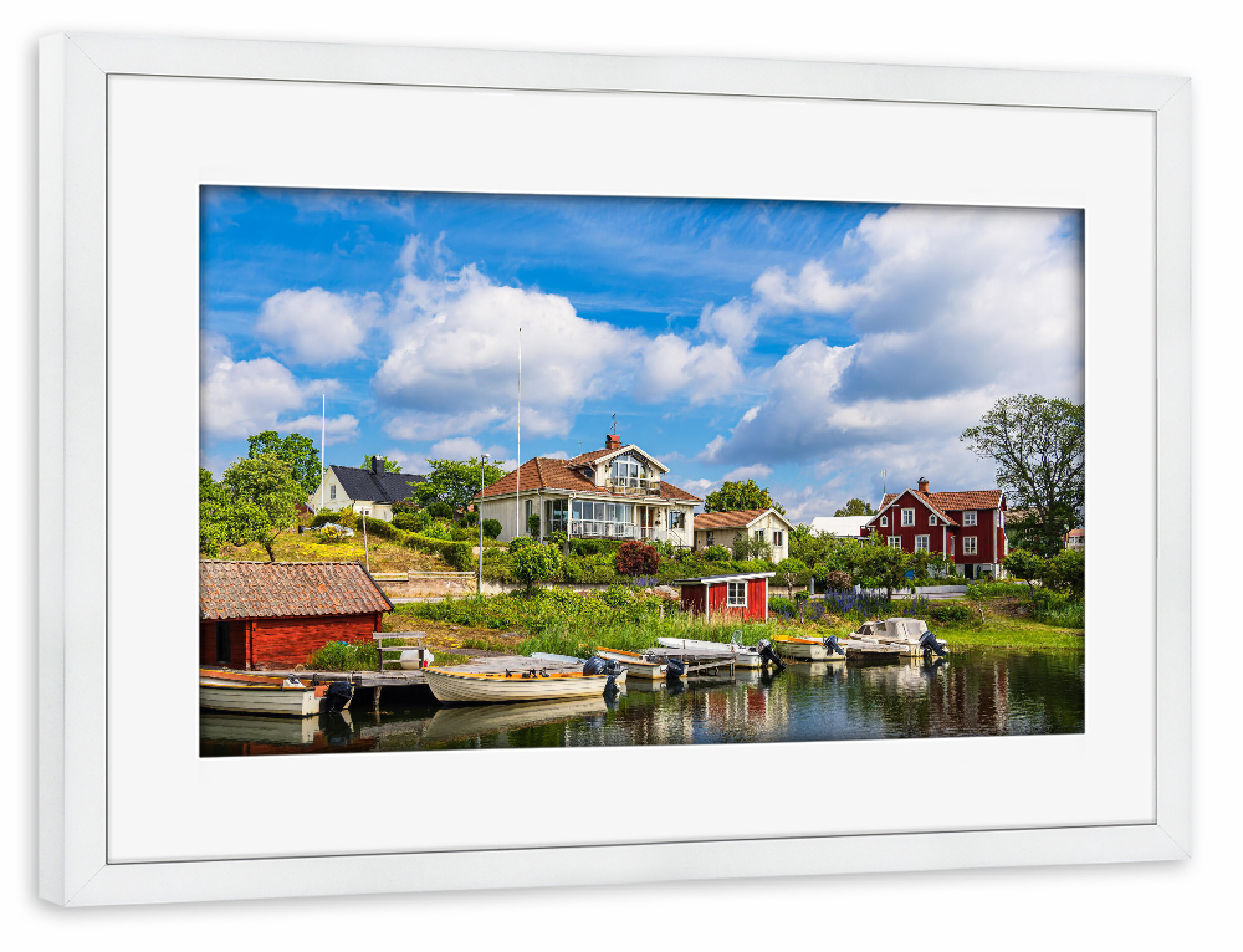 Poster mit Rahmen weiß "Hafen, Boote, Häuser" artboxONE - Natur,Reise,Architektur,Reise / Strand und Meer,Reise / Länder
