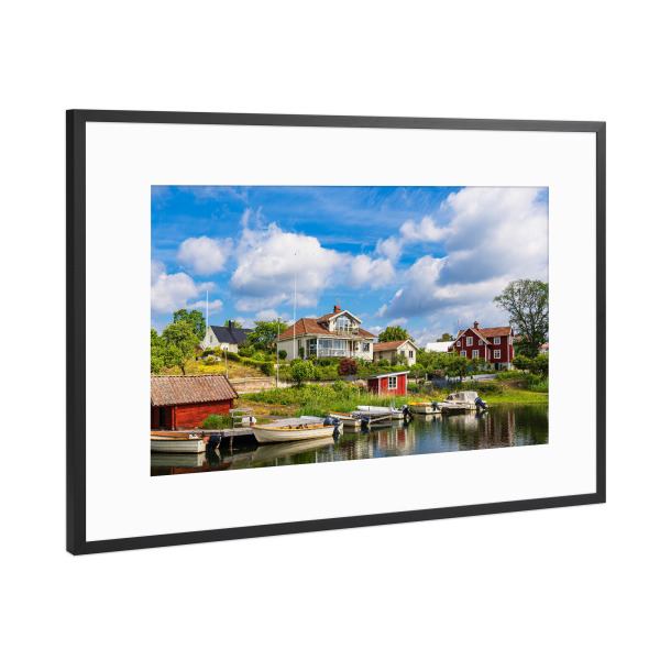 Poster mit Rahmen Schwarz (Metallic) "Hafen, Boote, Häuser" artboxONE - Natur,Reise,Architektur,Reise / Strand und Meer,Reise / Länder