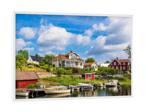 Poster mit weißem Rahmen "Hafen, Boote, Häuser" artboxONE - Natur,Reise,Architektur,Reise / Strand und Meer,Reise / Länder