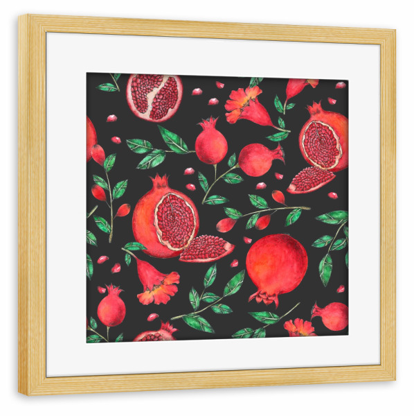 Poster mit Rahmen kiefer "Kissenbezug mit Granatapfel" artboxONE - Natur,Liebe,Essen & Trinken / Obst & Gemüse