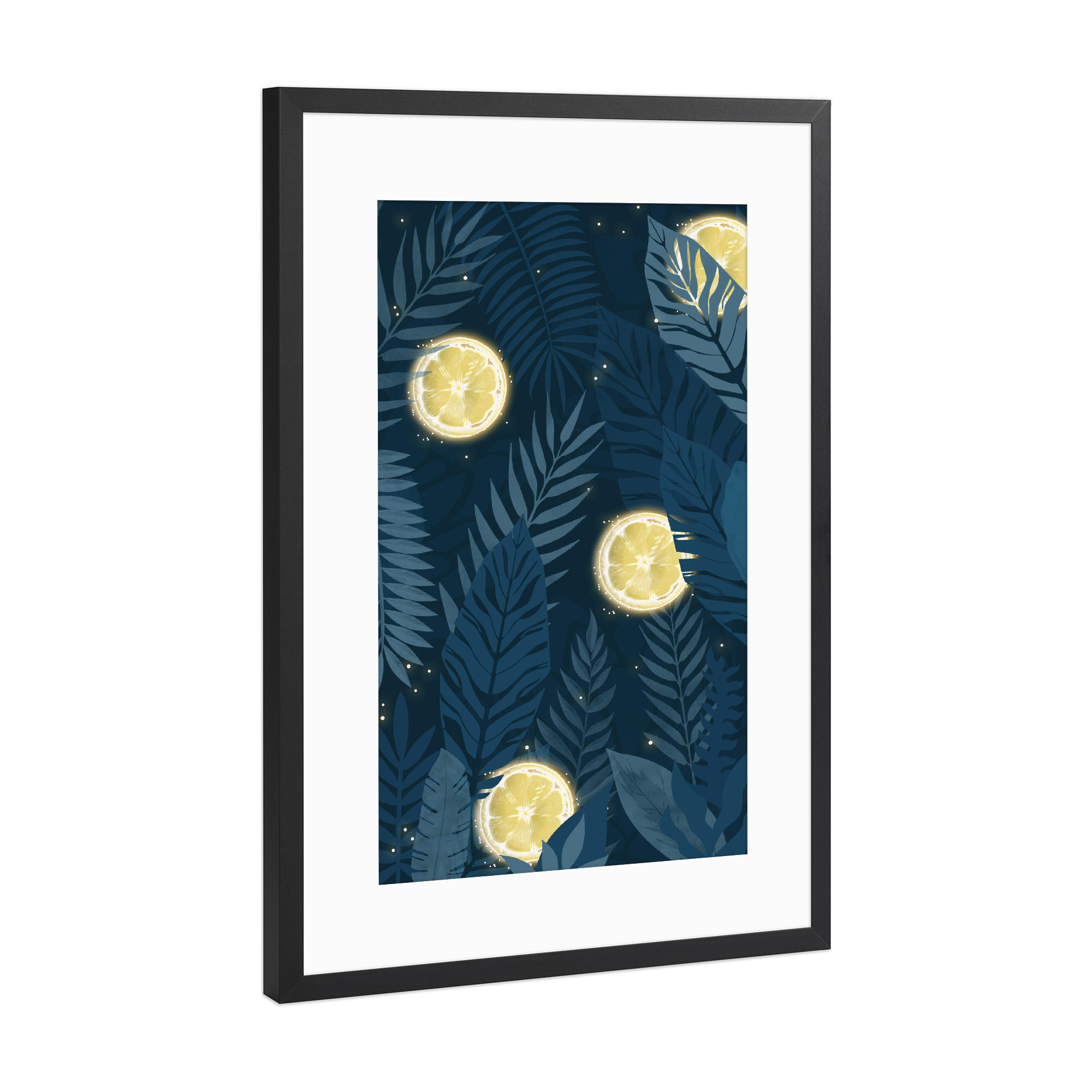 Poster mit Rahmen Schwarz (Metallic) "Nacht Zitrone" artboxONE - Natur,Floral,Abstrakt