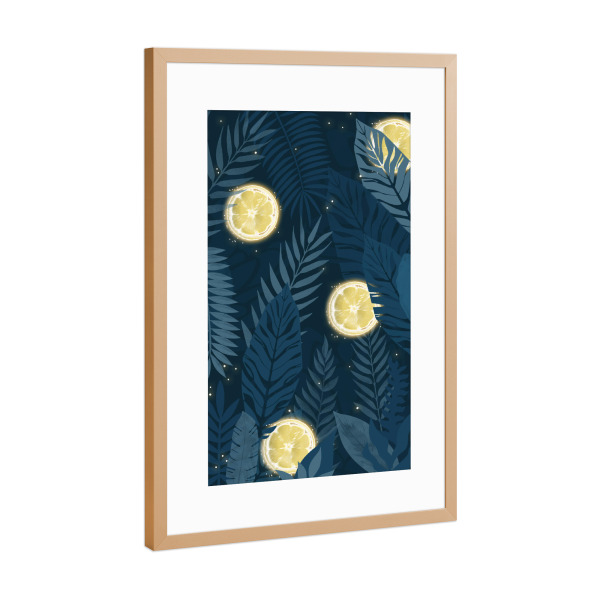 Poster mit Rahmen Kupfer "Nacht Zitrone" artboxONE - Natur,Floral,Abstrakt