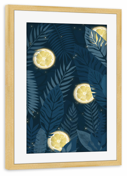 Poster mit Rahmen kiefer "Nacht Zitrone" artboxONE - Natur,Floral,Abstrakt