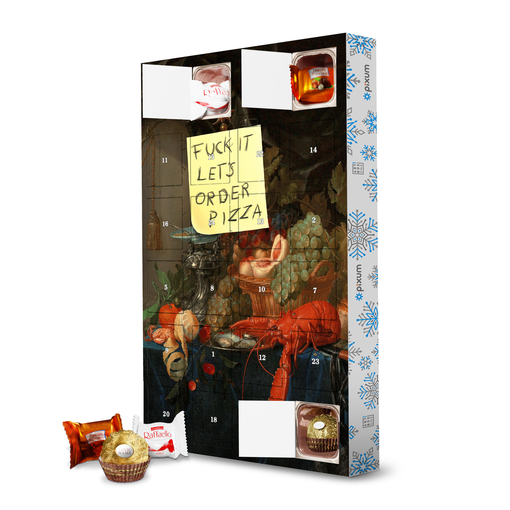 Adventskalender mit Ferrero Pralinen Bestellen wir Pizza artboxONE Adventskalender Essen & Trinken