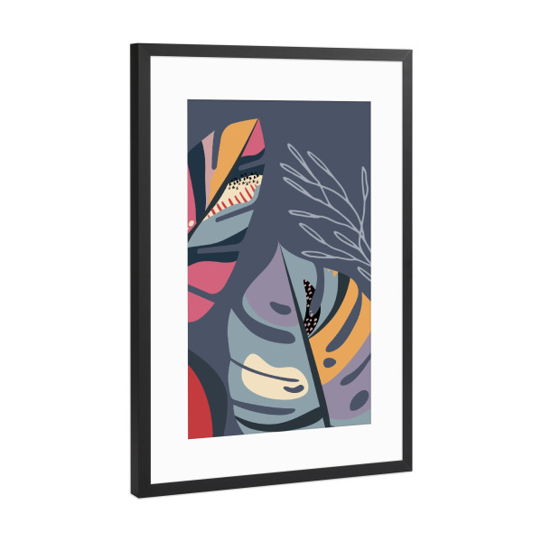 Poster mit Rahmen Schwarz (Metallic) "Retrotropisch" artboxONE - Floral,Abstrakt