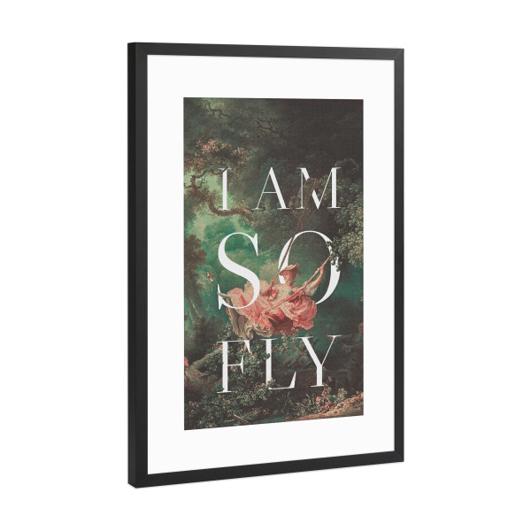Poster mit Rahmen Schwarz (Metallic) "Ich bin so fliegen" artboxONE - Menschen,Lustig