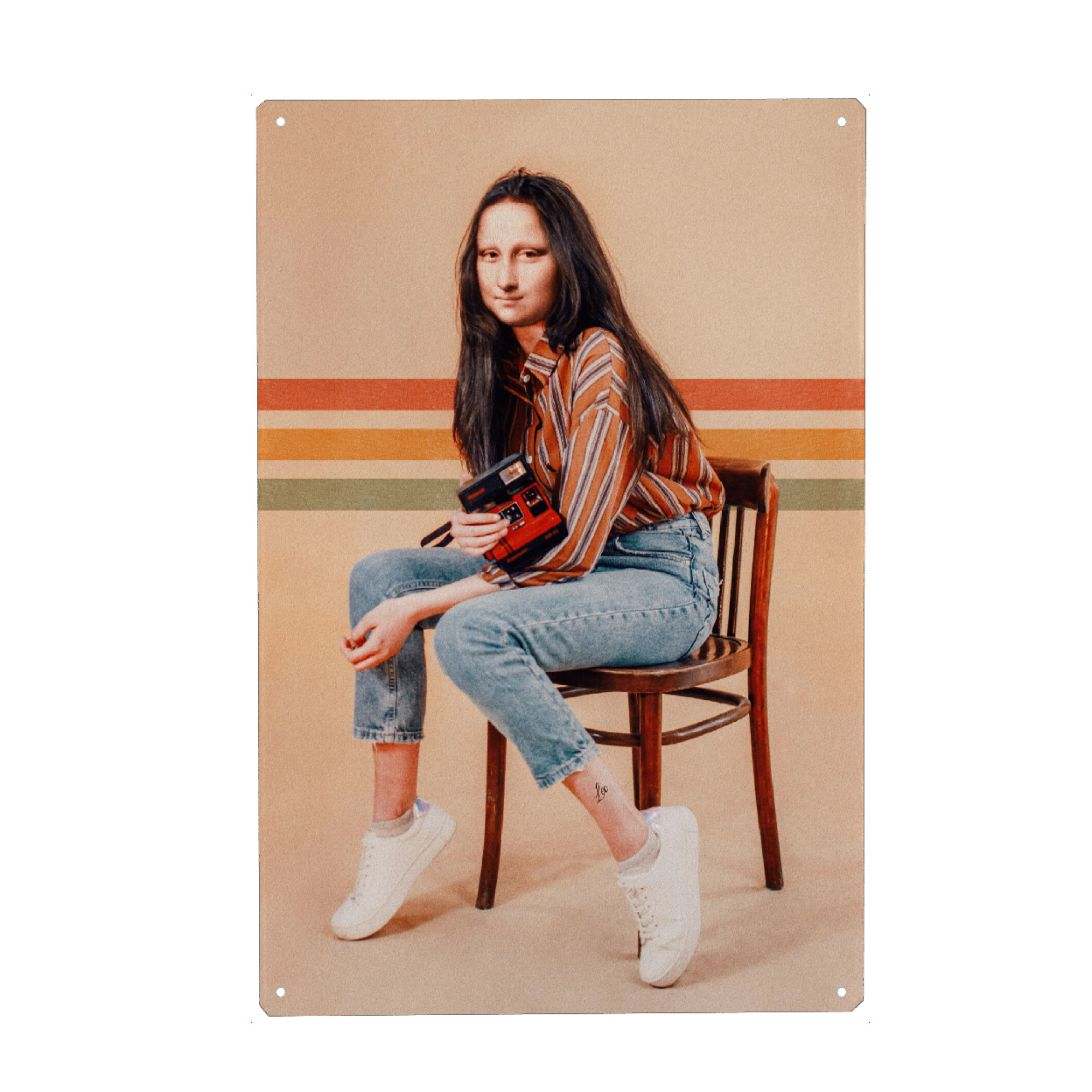 Metall Poster "Retro-Mona" artboxONE - Menschen,Lustig - Mona lisa,Pop art,Moderne kunst,Zeitgenössische kunst,Jonas loose,Vintage,Retro,Kamera,Mode