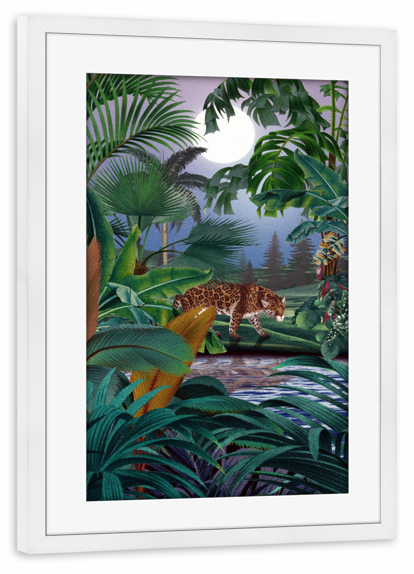 Poster mit Rahmen weiß "Leoparden-Dschungel" artboxONE - Natur,Floral,Tiere