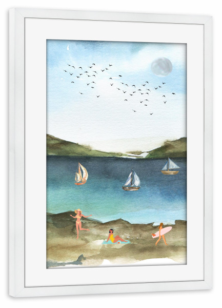 Poster mit Rahmen weiß "Aquarell Strandmalerei" artboxONE - Natur,Menschen,Liebe