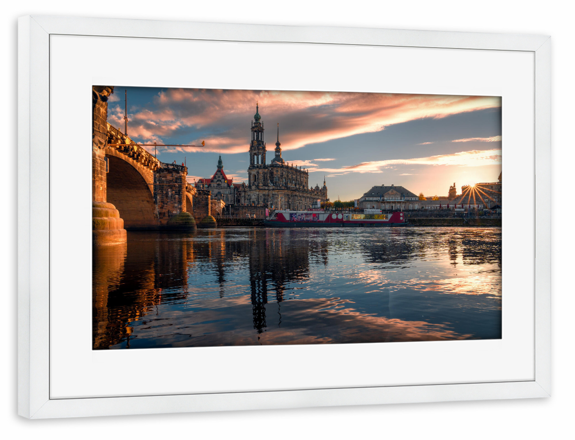 Poster mit Rahmen weiß "Elbblick Dresden" artboxONE - Reise,Architektur,Städte / Dresden