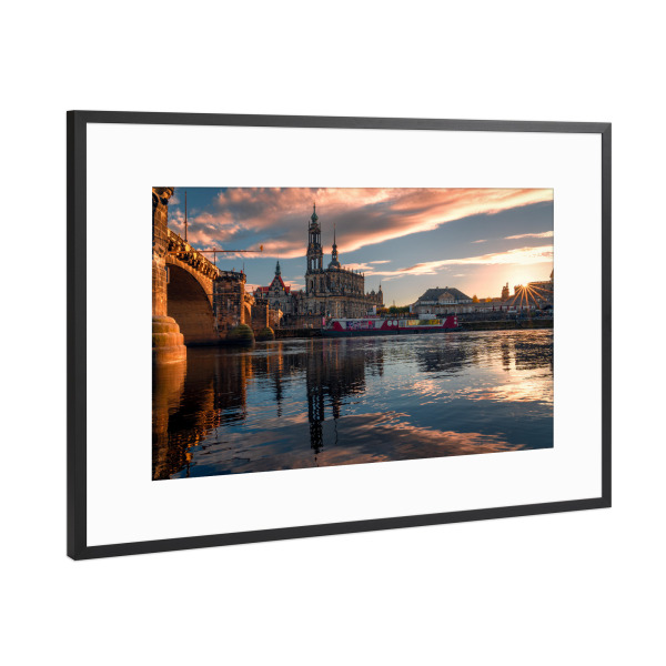 Poster mit Rahmen Schwarz (Metallic) "Elbblick Dresden" artboxONE - Reise,Architektur,Städte / Dresden