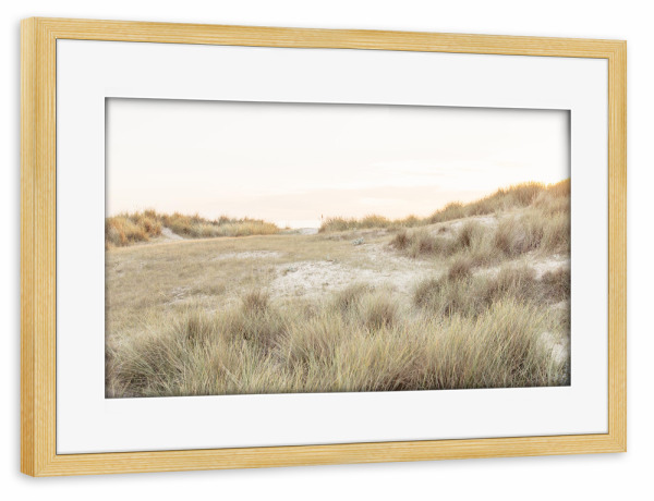 Poster mit Rahmen kiefer "Goldenes Licht in den Dünen" artboxONE - Natur,Reise,Reise / Strand und Meer